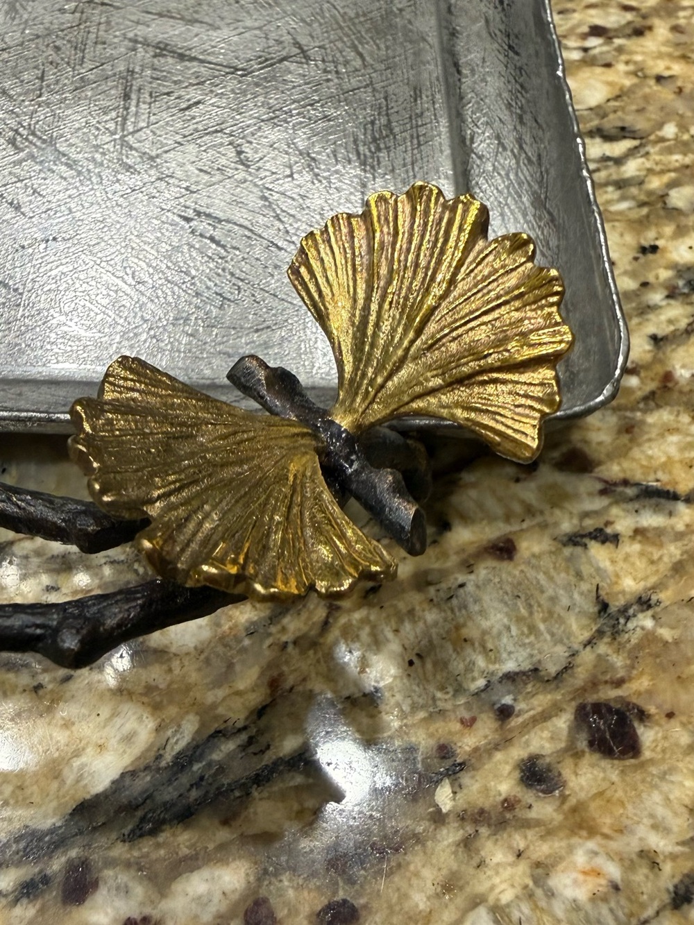 Michael Aram Gold and Dark Bronze Ginkgo Leaf Tray Accent
